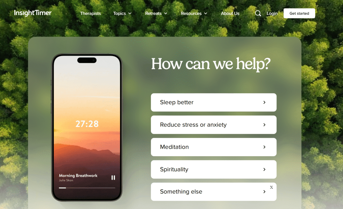 Screenshot from Insight Timer’s website, where you can begin personalizing your meditation journey within the app. Photo: Insight Timer