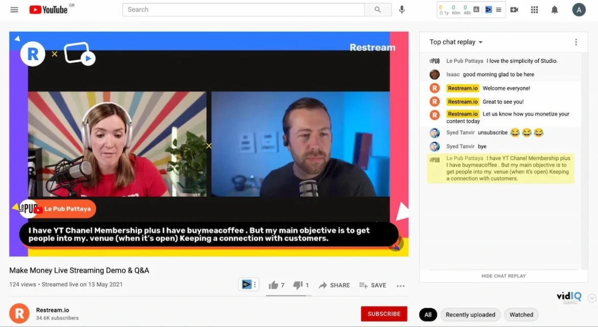 YouTube creators hosting a live stream and engaging with their audience in real time.