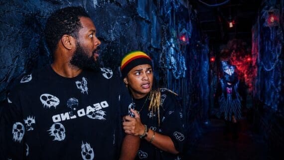 Leon and Misael exploring the Nightmares Manila haunted house in the Philippines